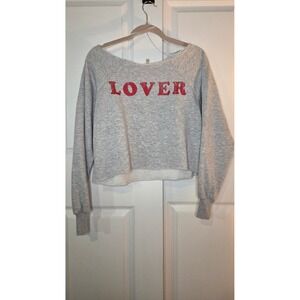 Selfie Womens Lover Graphic Cropped Sweatshirt Grey‎ Red Size S Raglan Pullover